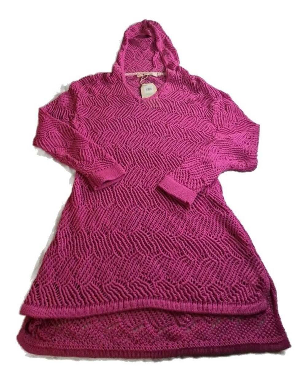 Paradise Shores Open Knit Beach Sweater Hoodie Pink Size Medium